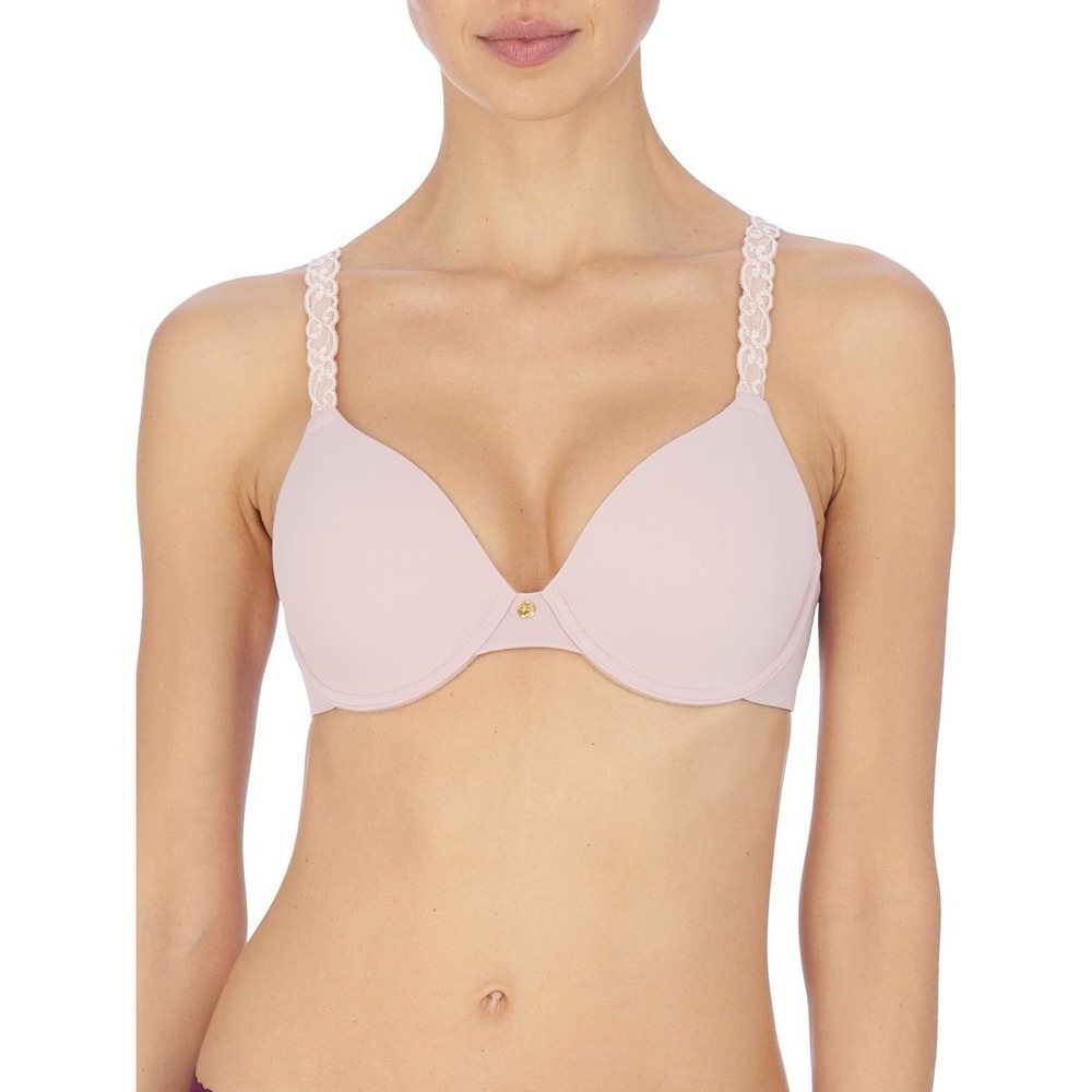 Natori Bliss Perfection Underwire Contour Bra 38D Pale Pink Lace Trim 721154